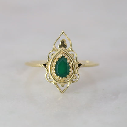 14K Gold Vermeil Delicate Silhouette Ring Green Onyx