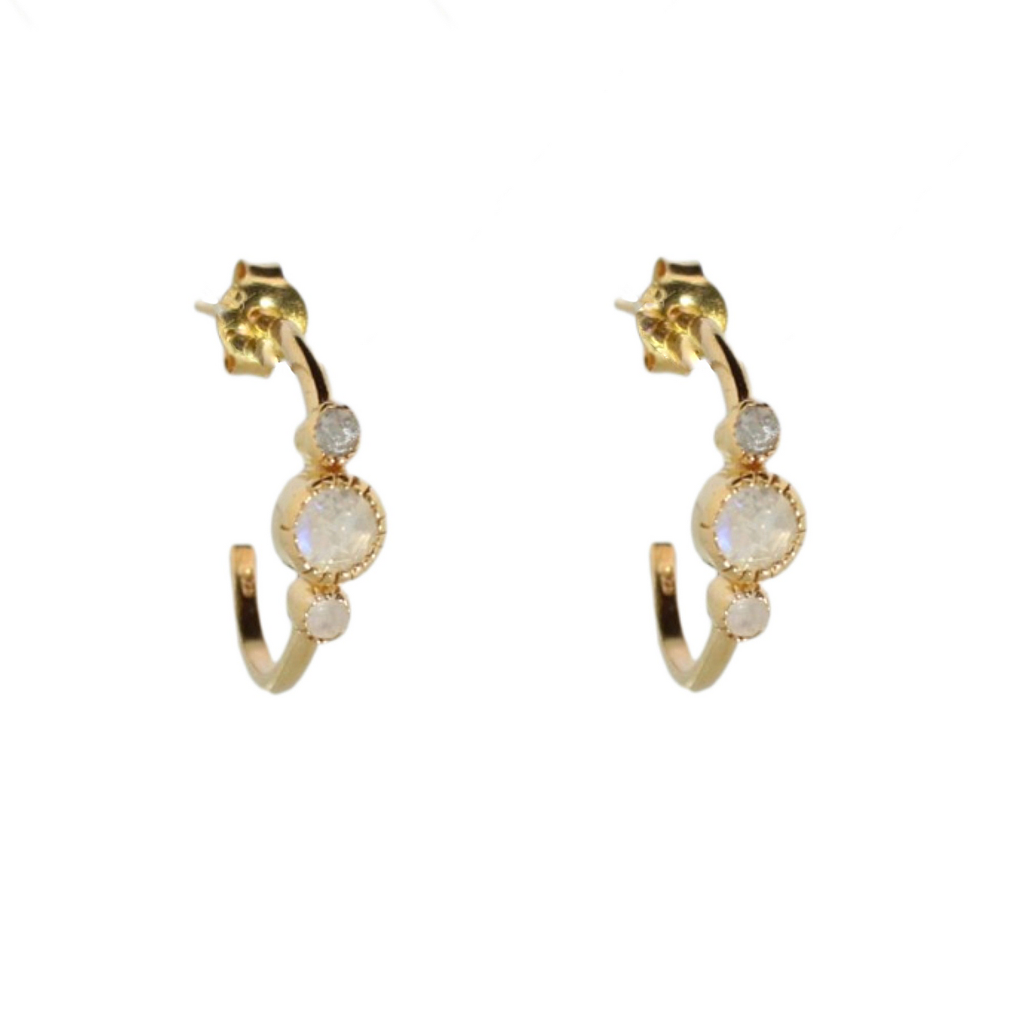 14k Gold Vermeil Triple Round Moonstone Earrings