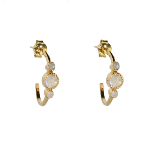 14k Gold Vermeil Triple Round Moonstone Earrings
