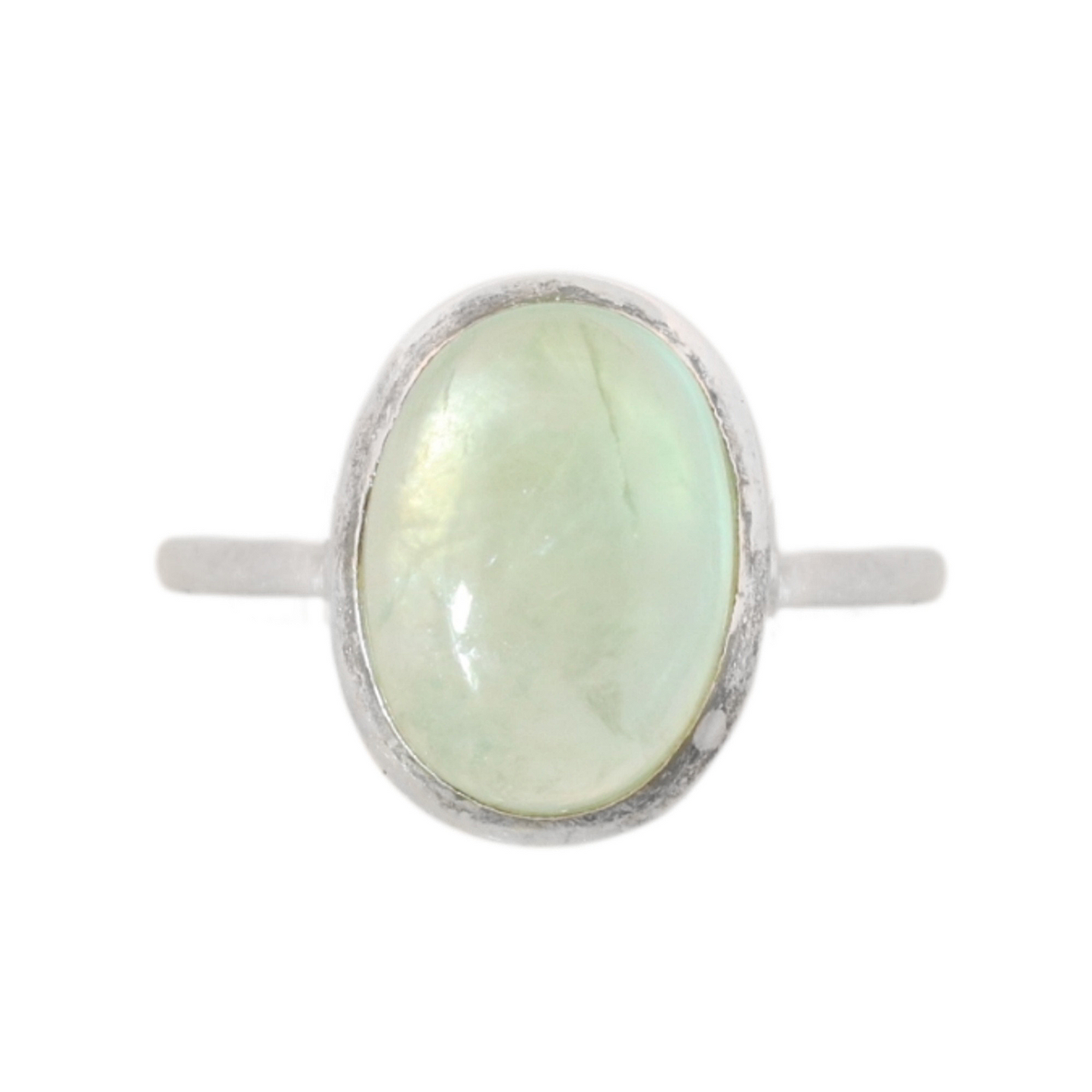 Sterling Silver Oval Prehnite Ring - 17 mm