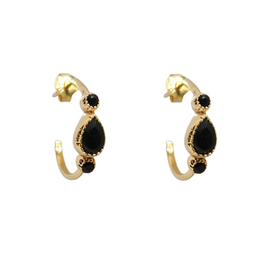 14k Gold Vermeil Triple Teardrop Black Onyx Earrings
