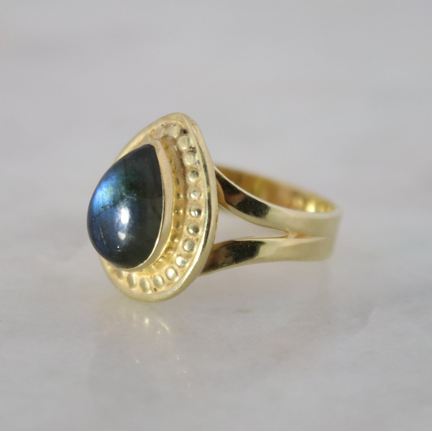 14K Gold Vermeil Teardrop Stud Ring - Labradorite