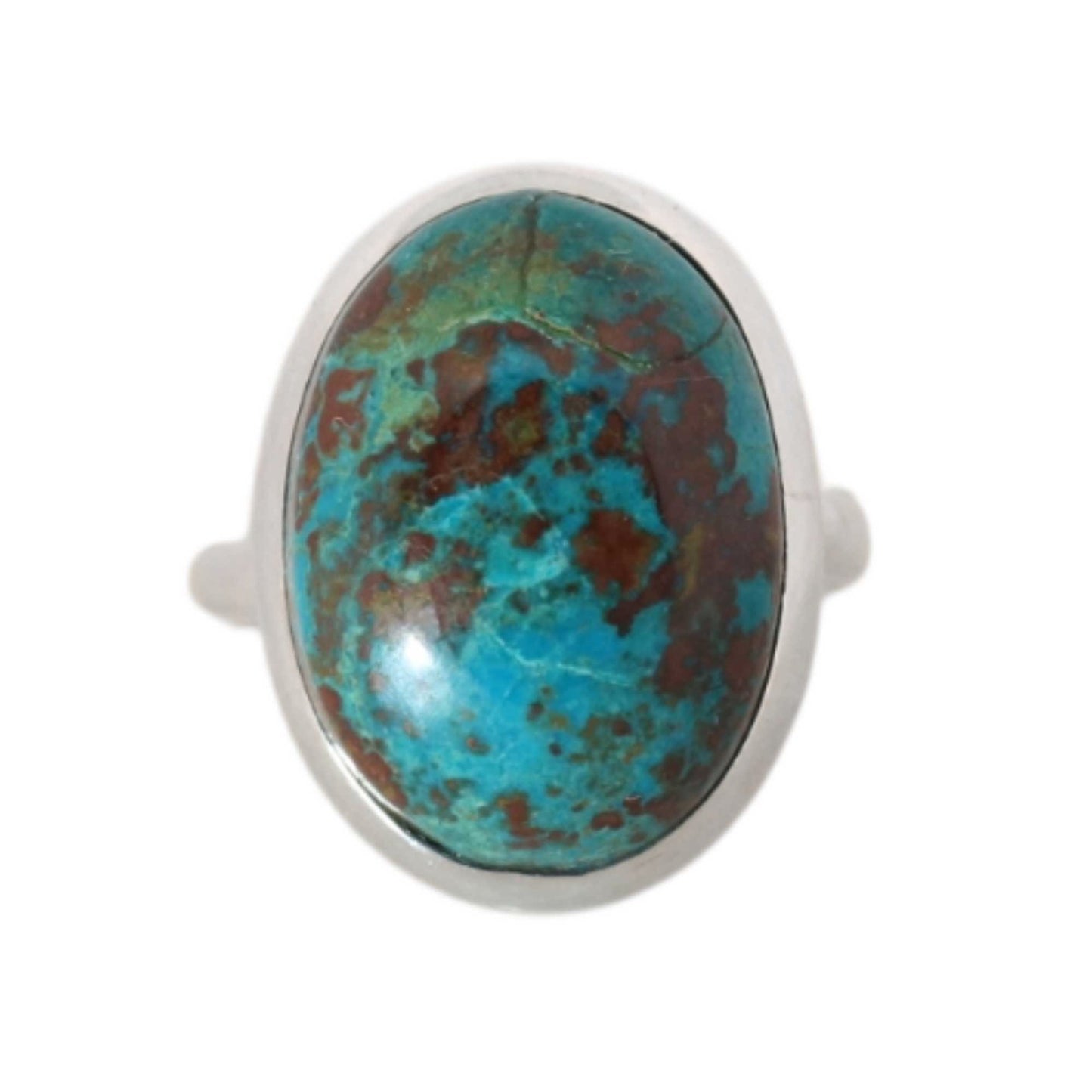 Sterling Silver Big Oval Chrysocolla Ring - 17 mm