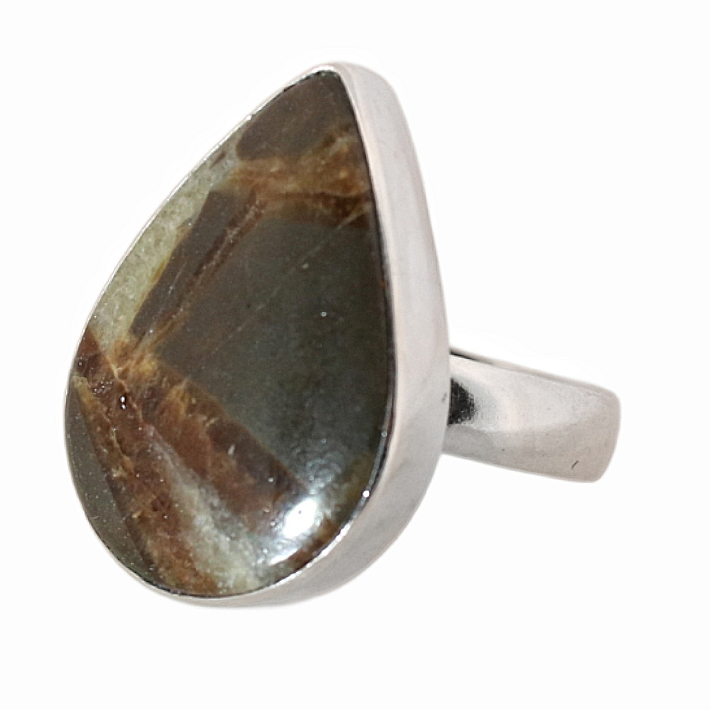 Sterling Silver Teardrop Septaria Ring - 17 mm