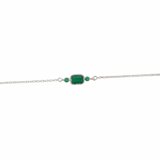 Sterling Silver Square Bracelet Green Onyx