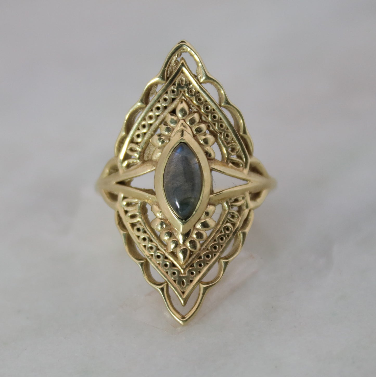 14K Gold Vermeil Radiant Blossom Ring Labradorite