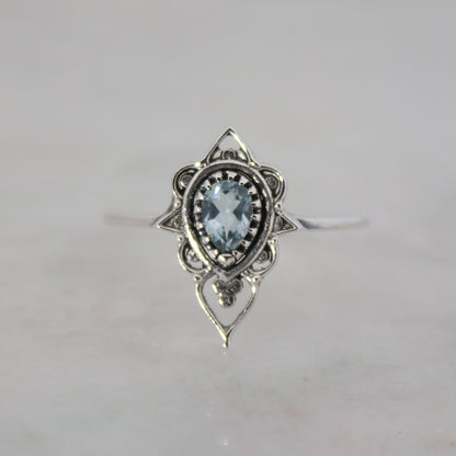 Sterling Silver Delicate Silhouette Ring Blue Topaz