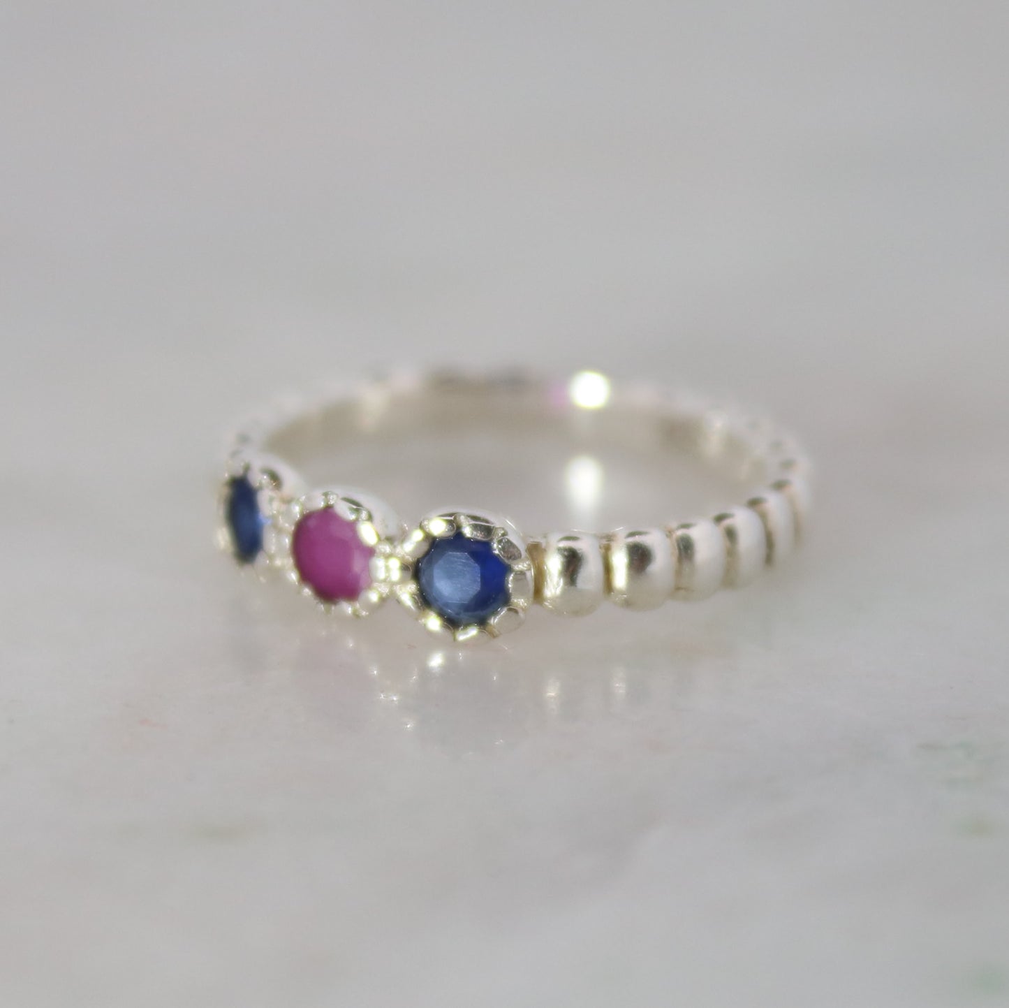 Sterling Silver Amora Charm Ring Synthetic Sapphire &amp; Ruby 