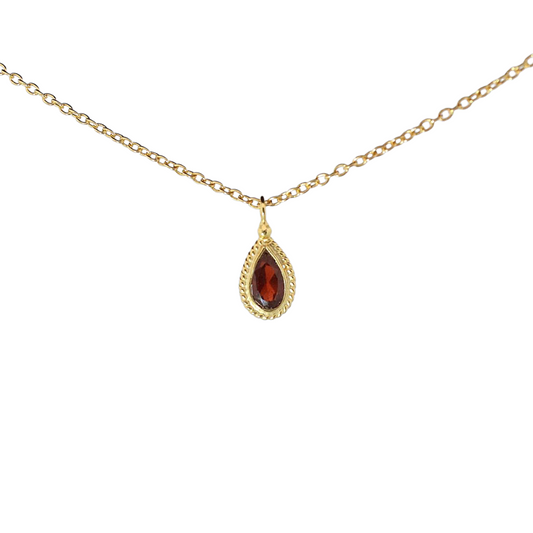 14k Gold Vermeil Mini Teardrop Garnet Necklace