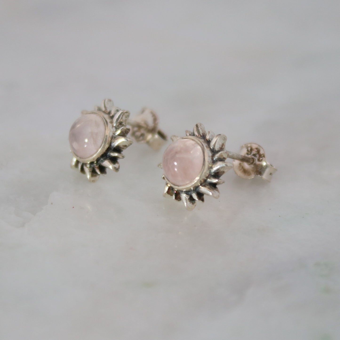 Sterling Silver Fire Of The Sun Studs Rose Quarts