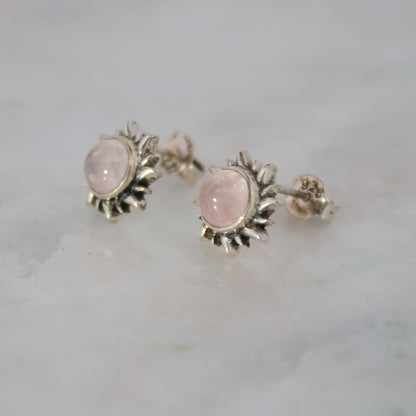 Sterling Silver Fire Of The Sun Studs Rose Quarts