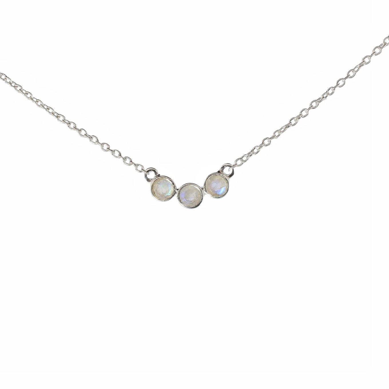 Sterling Silver Triple Stones Moonstone Necklace