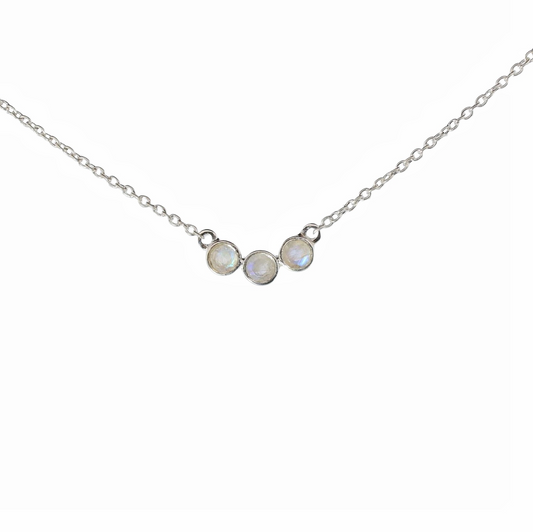 Sterling Silver Triple Stones Moonstone Necklace