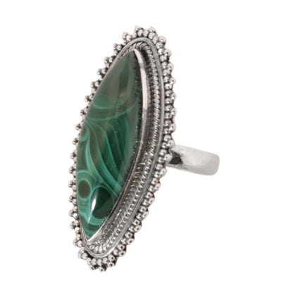 Sterling Silver Big Bohemian Malachite Ring - 17 mm