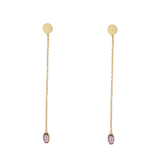 14k Gold Vermeil Elegant Chain Studs Amethyst