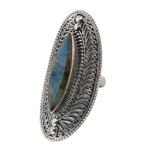 Sterling Silver Ultimate Bohemian Ring - Labradorite - 18 mm