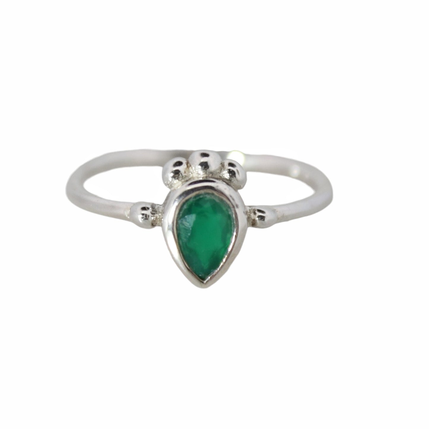 Sterling Silver Tribal Pear Ring Green Onyx