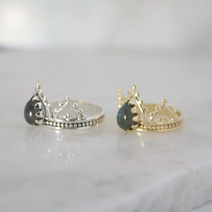 Sterling Silver Ring Temple Crown - Labradorite