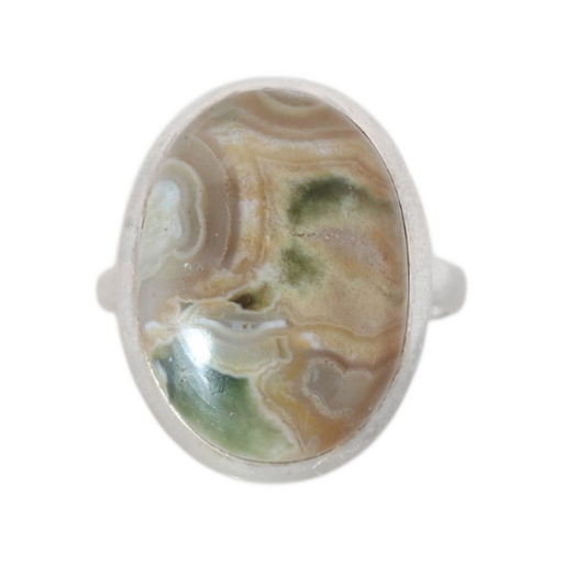 Sterling Silver Big Oval Ocean Jasper Ring - 17 mm