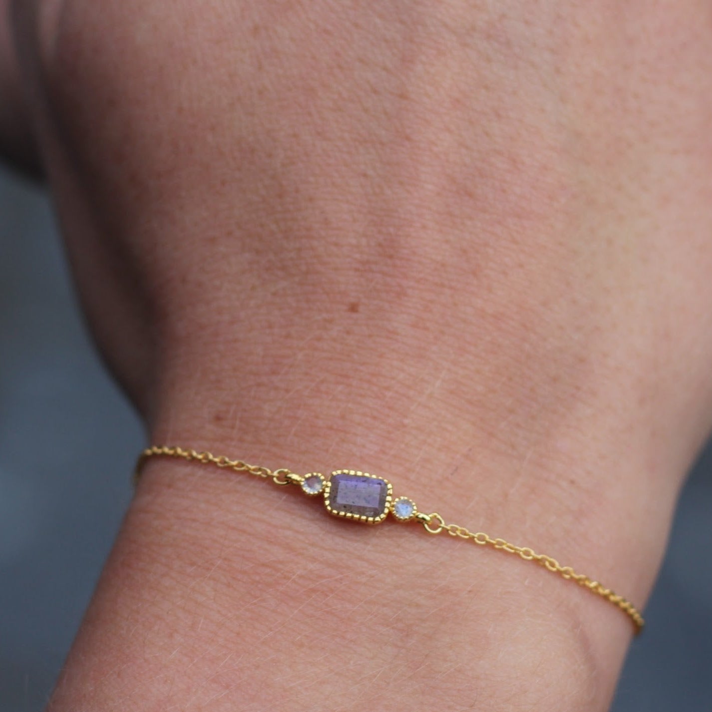 14k Gold Vermeil Square Bracelet Labradorite