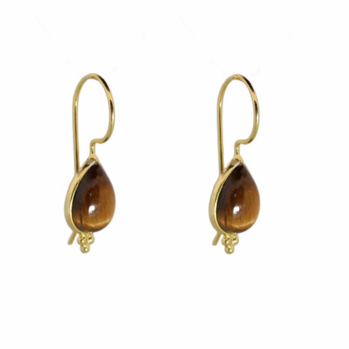 14k Gold Vermeil Rain Drop Tiger Eye Earrings