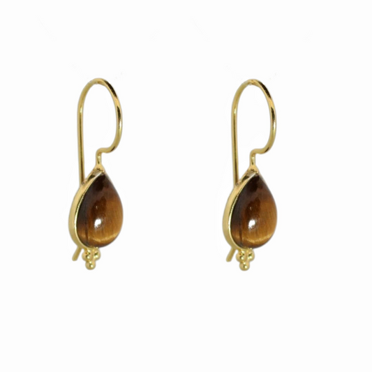 14k Gold Vermeil Rain Drop Tiger Eye Earrings