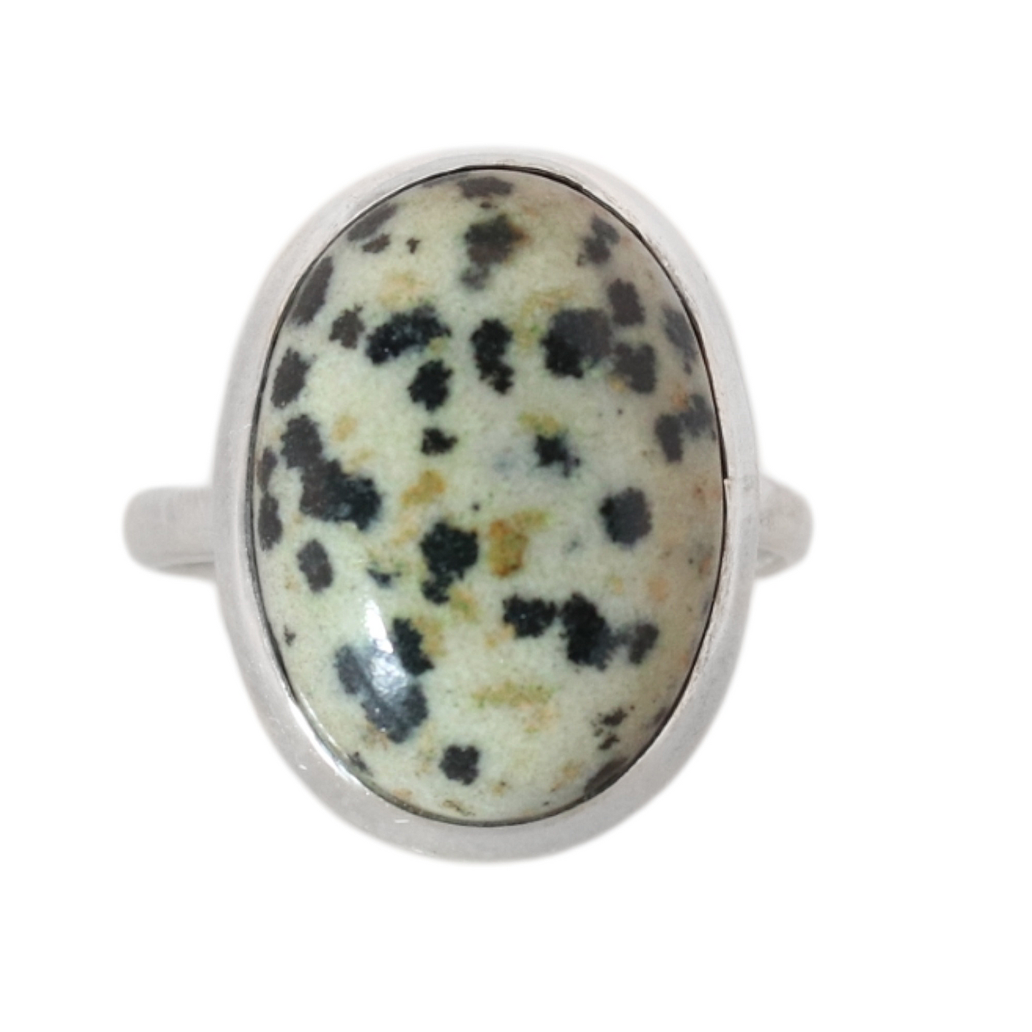 Sterling Silver Big Oval Dalmatian Jasper Ring - 18 mm