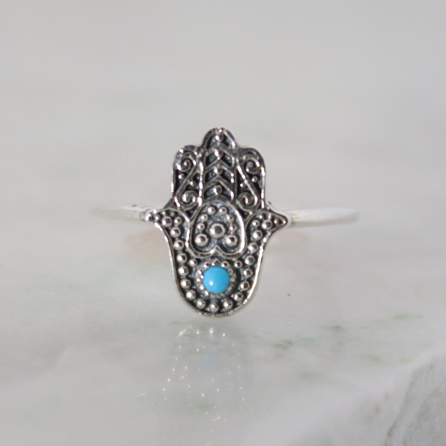 Sterling Silver Hamsa Hand Ring Turquoise