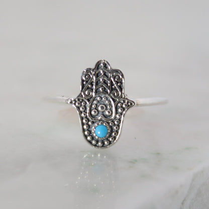 Sterling Silver Hamsa Hand Ring Turquoise