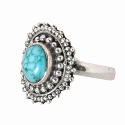 Sterling Silver Beads and More Turquoise Ring - 19 mm