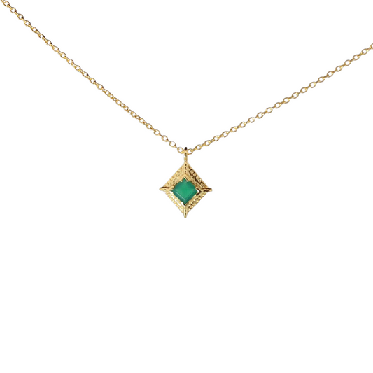 14k Gold Vermeil Charm Necklace Green Onyx