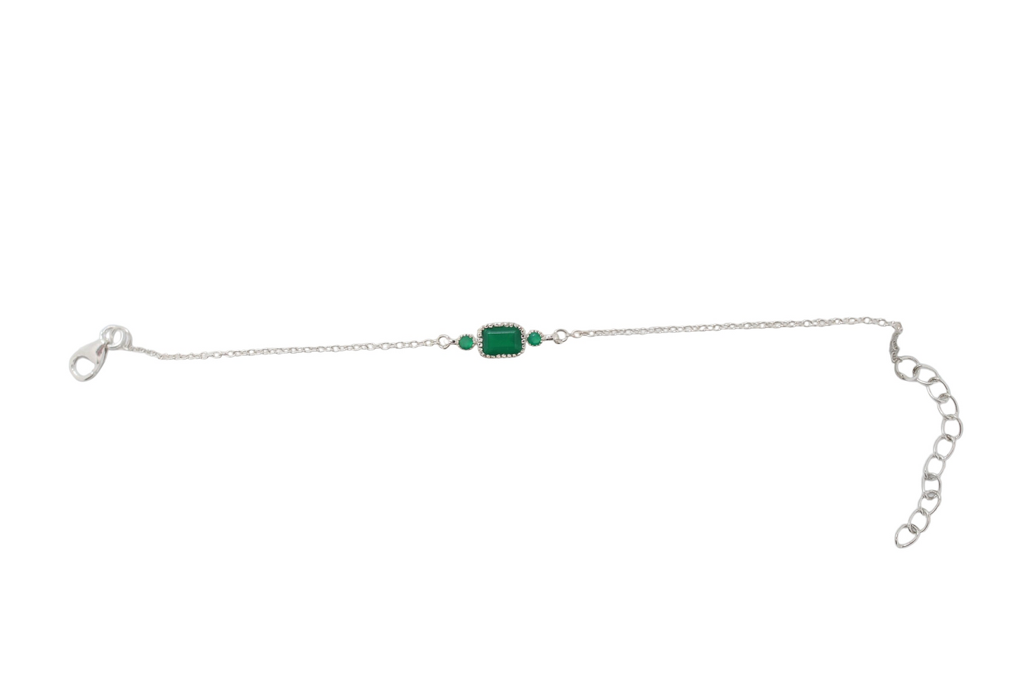 Sterling Silver Square Bracelet Green Onyx