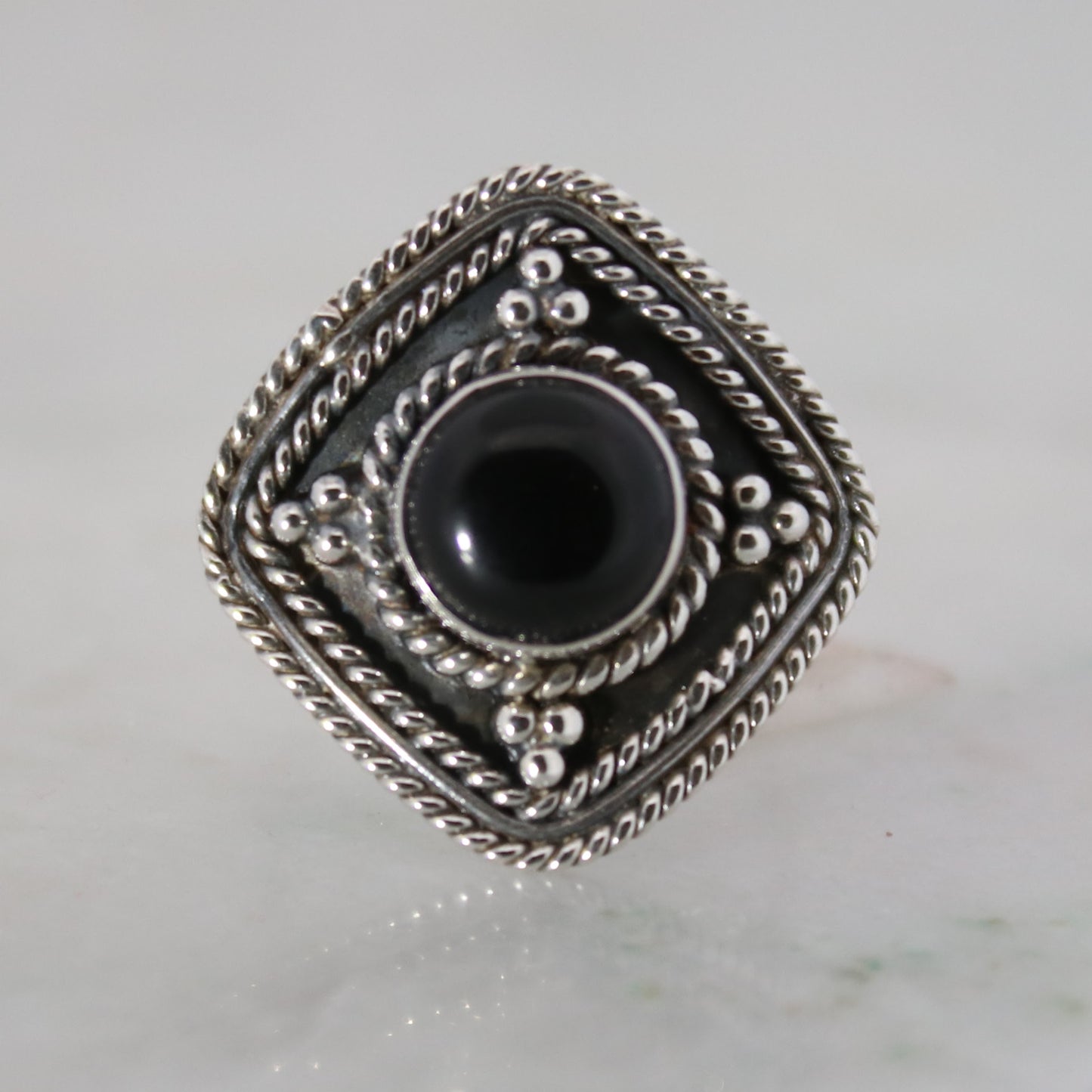 Sterling Silver Ethnic Ring Black Onyx