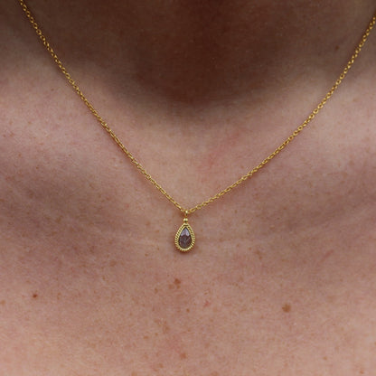14k Gold Vermeil Mini Teardrop Labradoriet Necklace