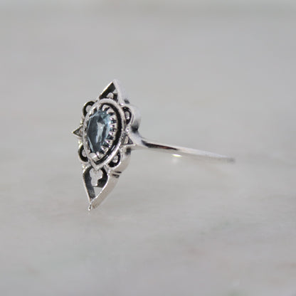 Sterling Silver Delicate Silhouette Ring Blue Topaz