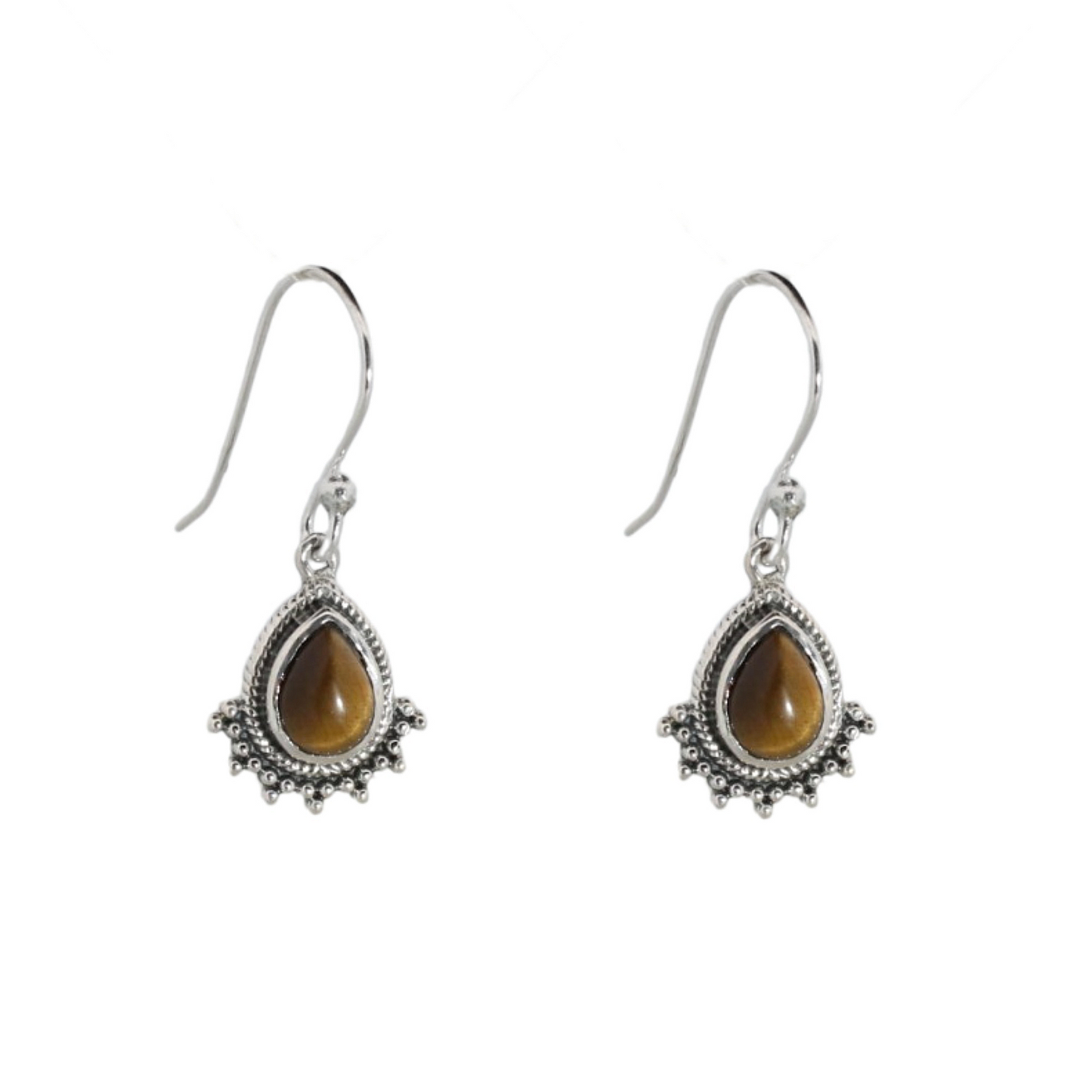 Sterling Silver Small Boho Tiger Eye Earrings