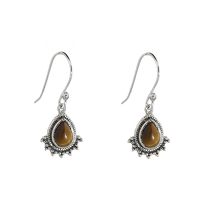Sterling Silver Small Boho Tiger Eye Earrings
