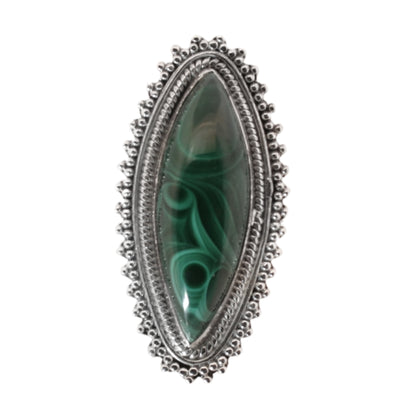 Sterling Silver Big Bohemian Malachite Ring - 17 mm