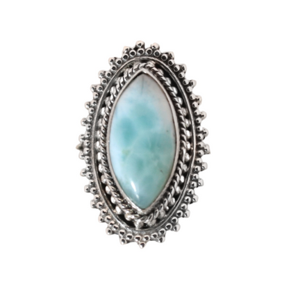 Sterling Silver Bohemian Marquise Larimar Ring - 17 mm