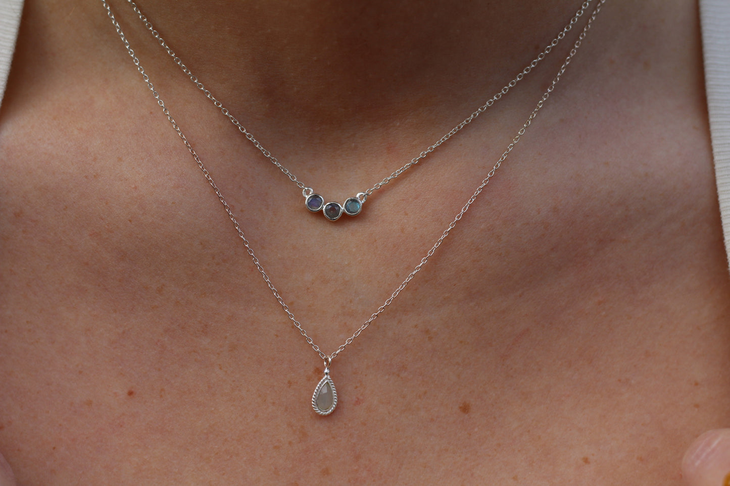 Sterling Silver Triple Stones Labradorite Necklace