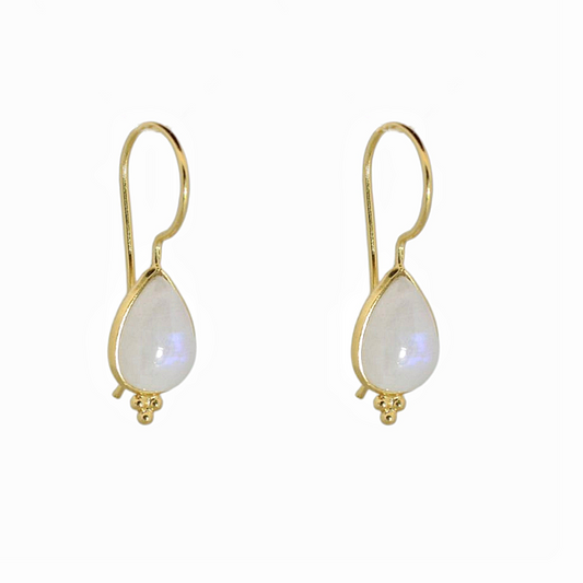 14k Gold Vermeil Rain Drop Moonstone Earrings