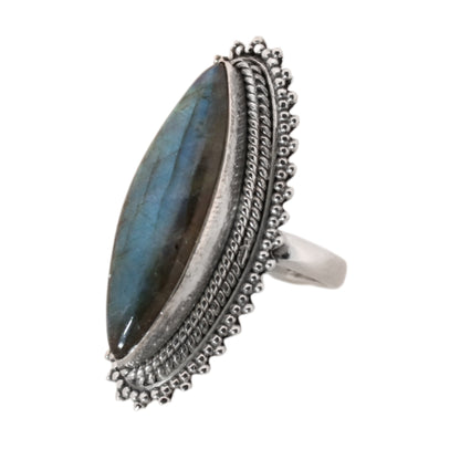 Sterling Silver Big Bohemian Labradorite Ring - 18 mm