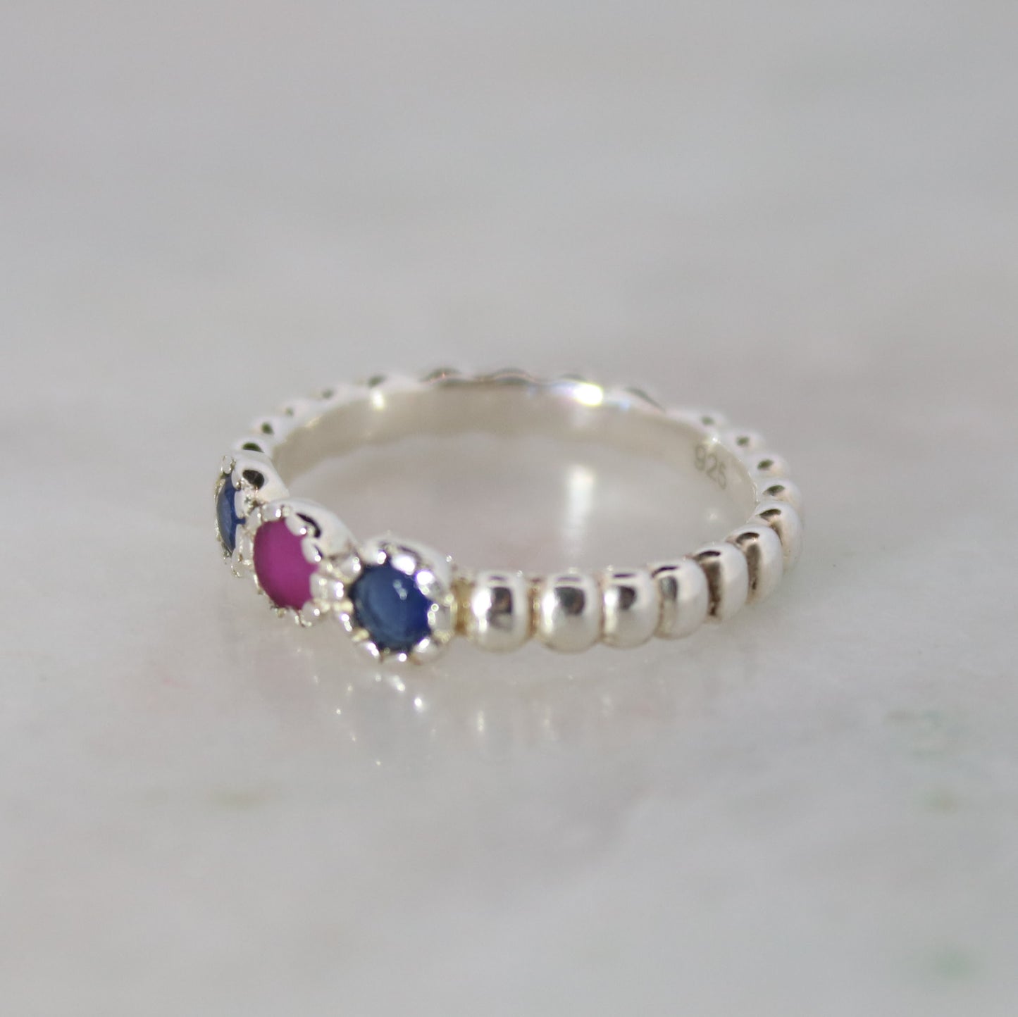 Sterling Silver Amora Charm Ring Synthetic Sapphire &amp; Ruby 