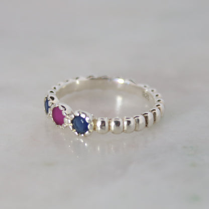 Sterling Silver Amora Charm Ring Synthetic Sapphire &amp; Ruby 