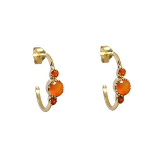 14k Gold Vermeil Triple Round Carnelian Earrings
