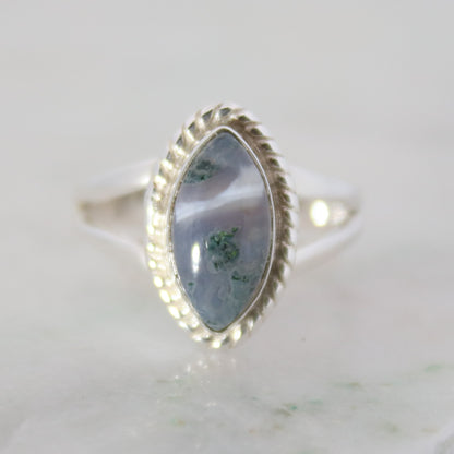 Sterling Silver Marquise Twist Ring - Moss Agate