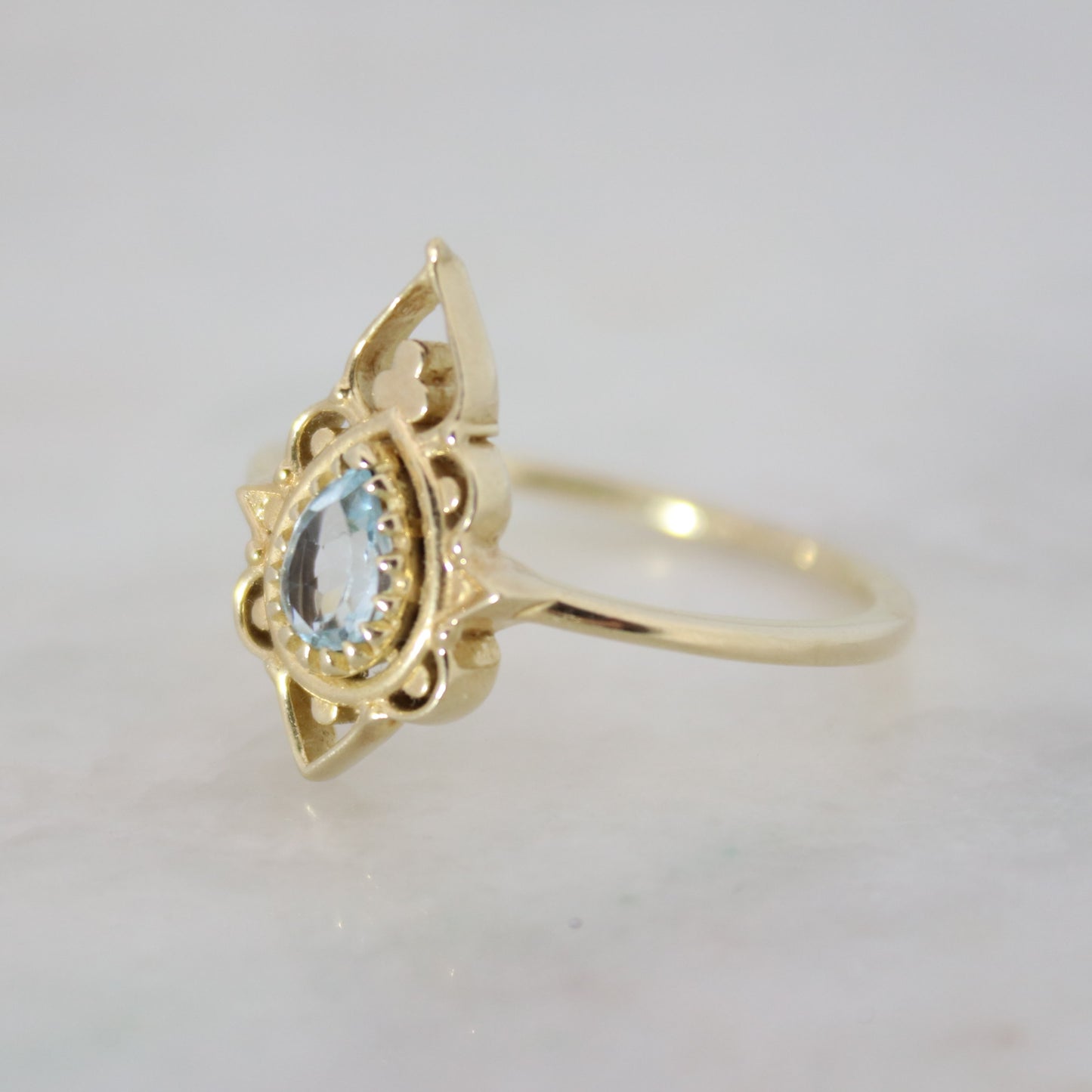 14K Gold Vermeil Delicate Silhouette Ring Blue Topaz