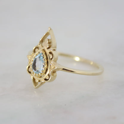 14K Gold Vermeil Delicate Silhouette Ring Blue Topaz