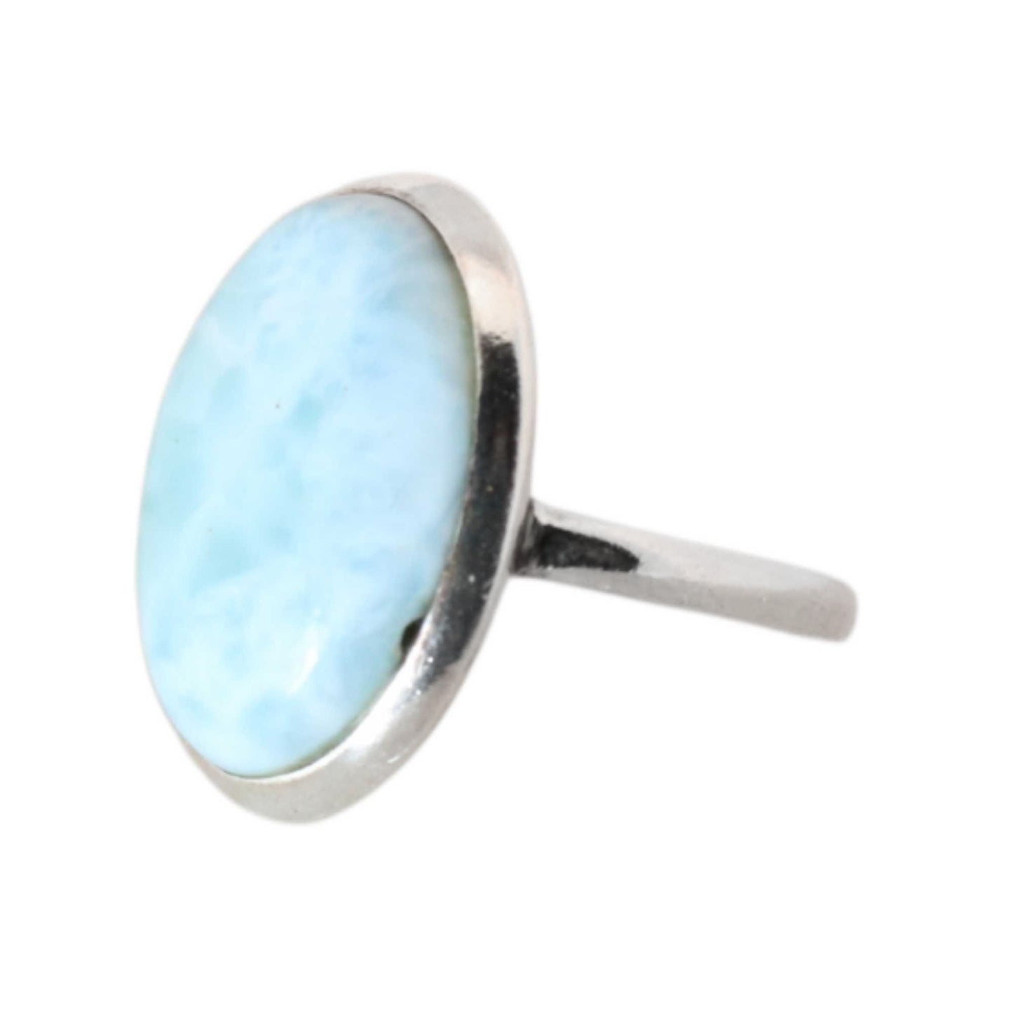 Sterling Silver Big Oval Larimar Ring - 17 mm