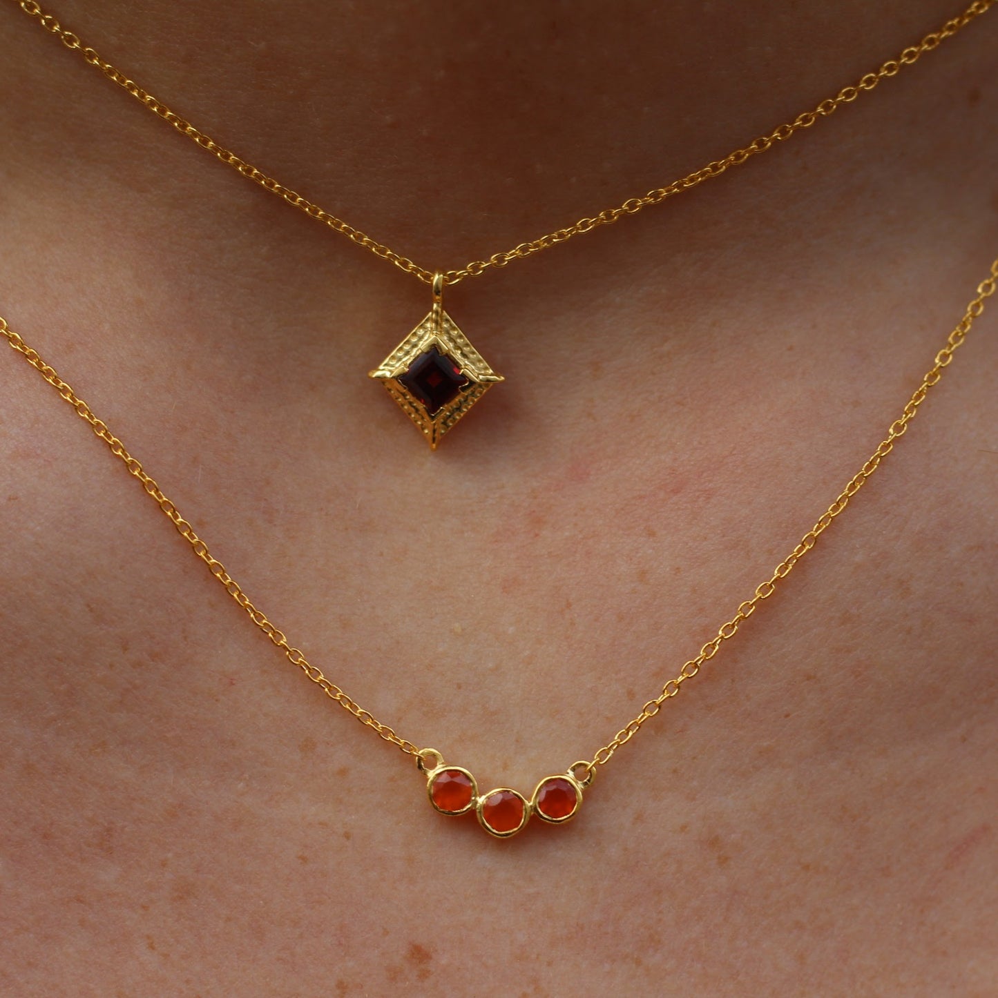 14k Gold Vermeil Charm Necklace Garnet